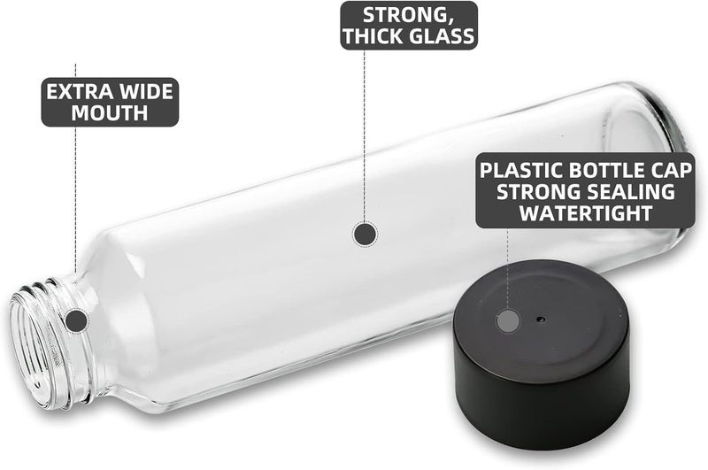 FUFU 6-Pack 8oz Glass Juice Bottles - Reusable Water Bottles for Sensory Crafts and Smoothies with Black Lids (350ml) Matte anti slip finish - Image 4