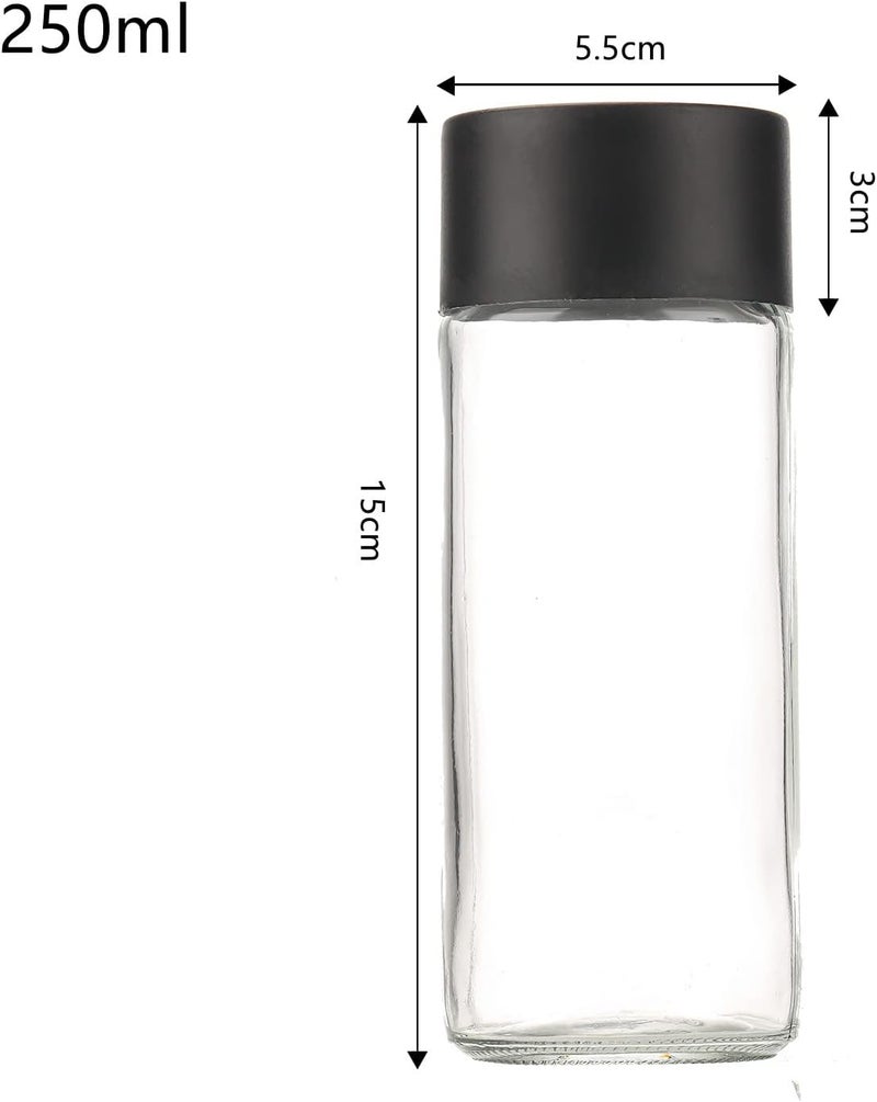 FUFU 6-Pack 8oz Glass Juice Bottles - Reusable Water Bottles for Sensory Crafts and Smoothies with Black Lids (350ml) Matte anti slip finish - Image 3