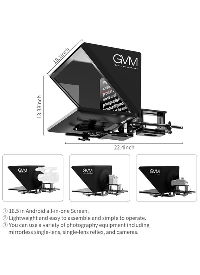 GVM - GVM Teleprompters for Digital Cameras/camcorders Portable 18.5'' Teleprompter Kit with Remote Control & App,Solid Aluminum Constructions,Colorless Spectroscope,Ultra HD Wide-Angle Lens - Image 1