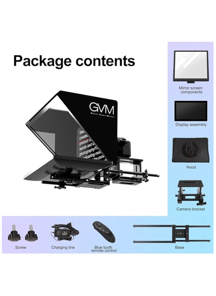 GVM - GVM Teleprompters for Digital Cameras/camcorders Portable 18.5'' Teleprompter Kit with Remote Control & App,Solid Aluminum Constructions,Colorless Spectroscope,Ultra HD Wide-Angle Lens - Image 1