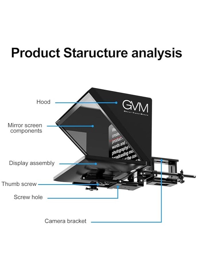 GVM - GVM Teleprompters for Digital Cameras/camcorders Portable 18.5'' Teleprompter Kit with Remote Control & App,Solid Aluminum Constructions,Colorless Spectroscope,Ultra HD Wide-Angle Lens - Image 1