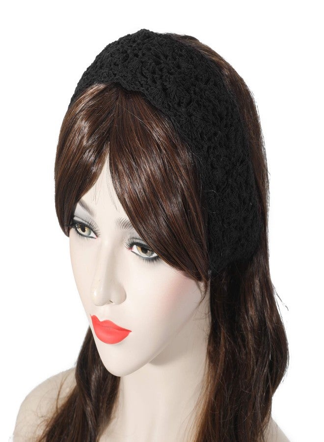 ZLYC Women Headband Handmade Crochet Knit Boho Flower Hair Bands (Crochet Black) - Image 2