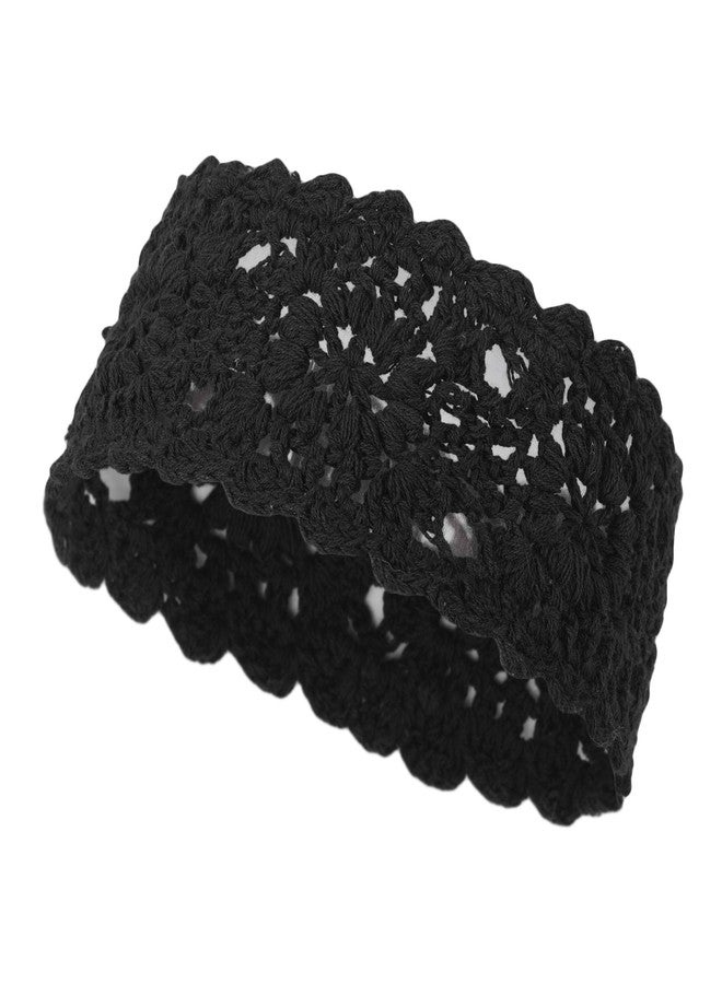 ZLYC Women Headband Handmade Crochet Knit Boho Flower Hair Bands (Crochet Black) - Image 1