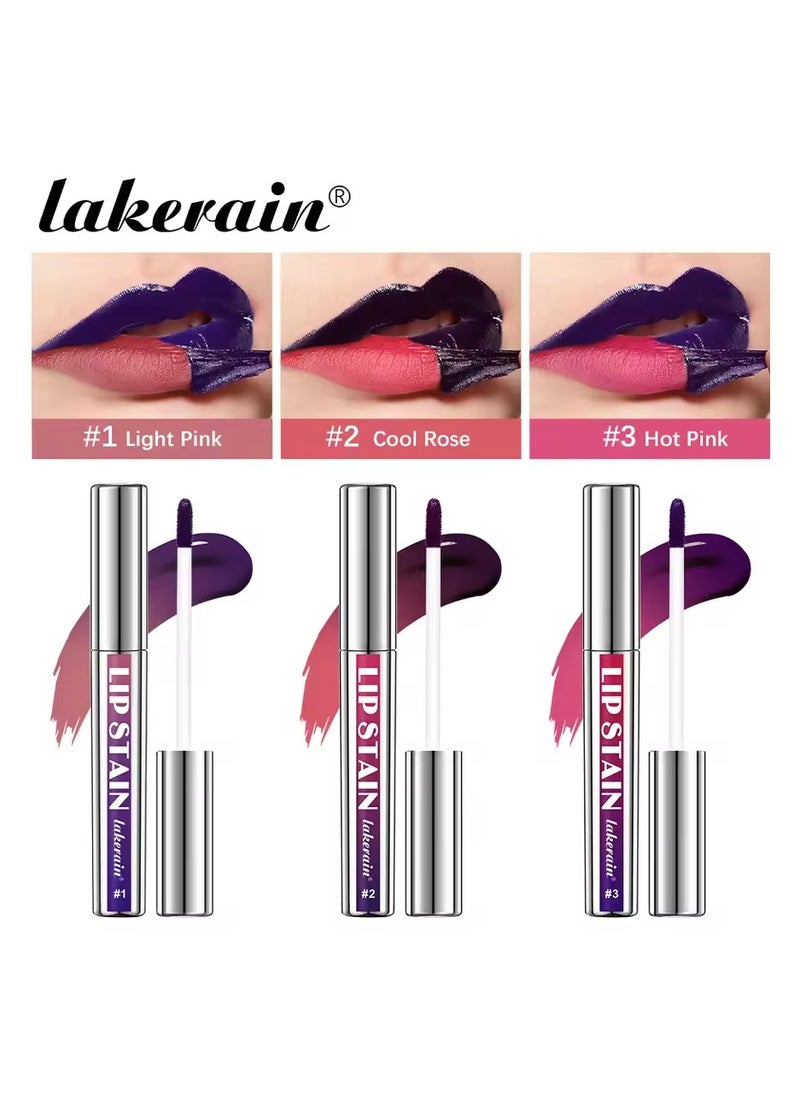 lakerain 3Color Metallic Lip Stain Peel Off Long Lasting Waterproof Pink Lip Tint Proof Natural No Fading Lip Gloss Cosmetic Women's Gift(3PCS)  - Image 1
