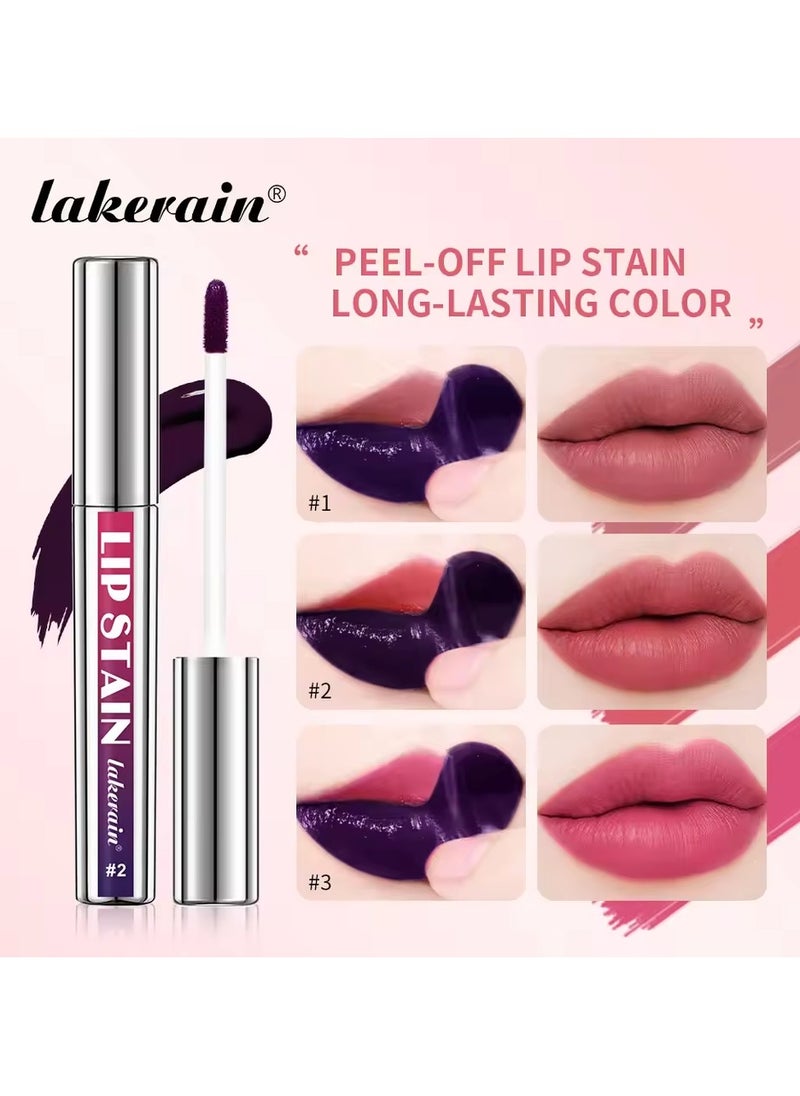 lakerain 3Color Metallic Lip Stain Peel Off Long Lasting Waterproof Pink Lip Tint Proof Natural No Fading Lip Gloss Cosmetic Women's Gift(3PCS)  - Image 3