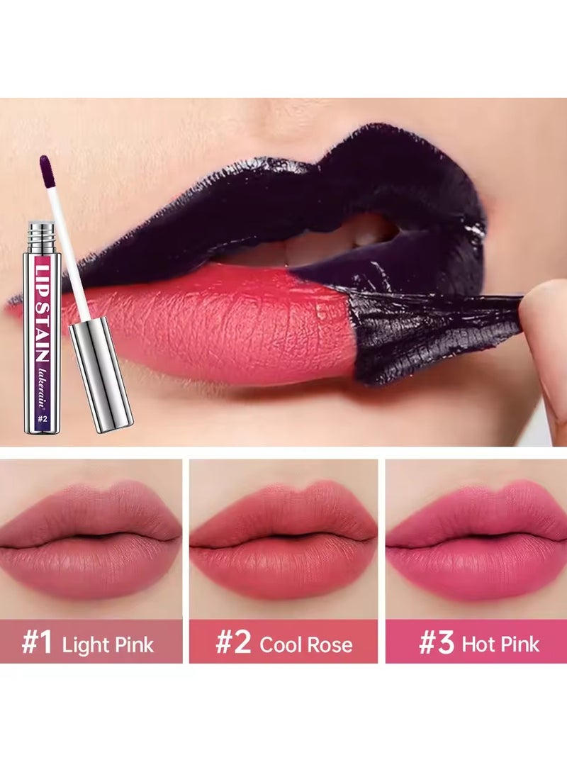 lakerain 3Color Metallic Lip Stain Peel Off Long Lasting Waterproof Pink Lip Tint Proof Natural No Fading Lip Gloss Cosmetic Women's Gift(3PCS)  - Image 2
