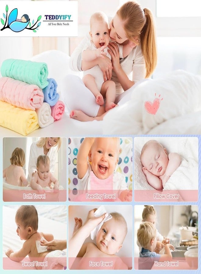 TEDDYIFY Baby Washcloths - Soft Face Cloths for Newborn, Absorbent Baby Wipes, Burp Cloths or Face Towels, Baby Registry as Shower | Pack of 5-10x10 inches (Multicolor (Plain), 25 X 25 Cm) - Image 3
