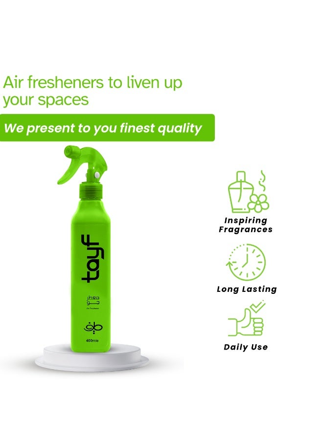 طيف معطر جو فاخر بخاخ 400 مل للمنزل والمكتب والسيارة والسيارات الرياضية متعددة الاستخدامات والسيدان - اللون الأخضر - تحكم طبيعي في الروائح مع الزيوت العطرية، انتعاش يدوم طويلاً، غير ضار، أكثر من 200 بخة، آمن للأطفال والحيوانات الأليفة، يتضمن معطرًا معلقًا - Image 3