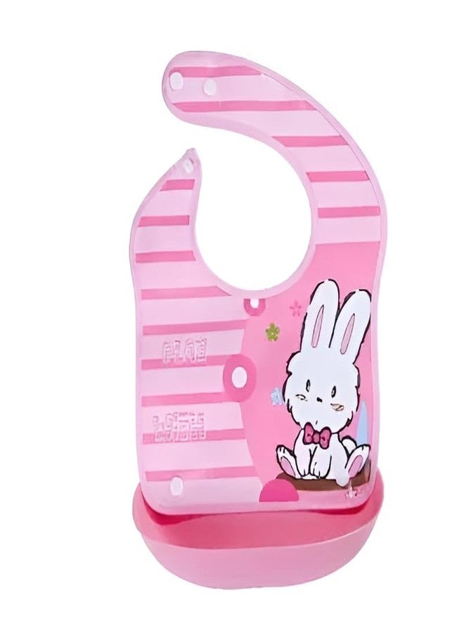 KIDS BASIC Baby Velcro Silicone Bib with Detachable Food Catcher, Baby Apron, Print May Vary (1, Pink) - Image 1