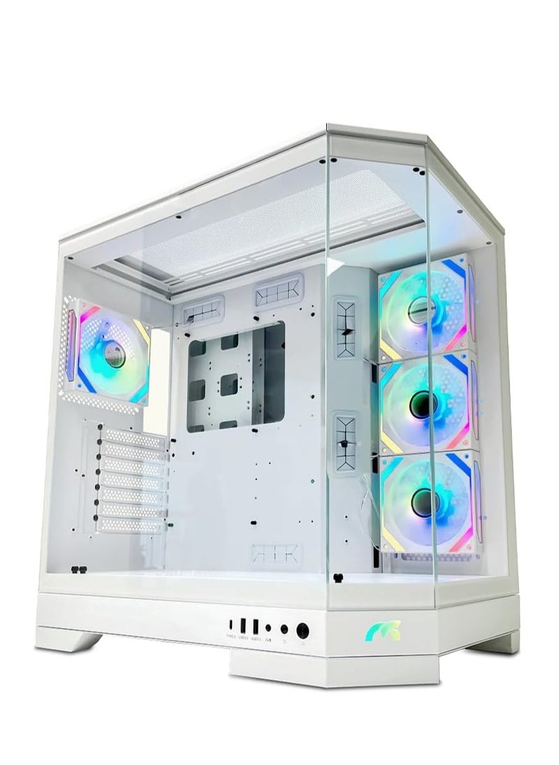 Tortox Tortox Prism Triple Glass Panel ATX/M-ATX Gaming PC Case with 7*ARGB PWM Fans, Type-C USB Port, Supports 360MM Radiator, 7 Expansion Slot, Included GPU stand- PC Case (WHITE)  - Image 1