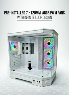 Tortox Tortox Prism Triple Glass Panel ATX/M-ATX Gaming PC Case with 7*ARGB PWM Fans, Type-C USB Port, Supports 360MM Radiator, 7 Expansion Slot, Included GPU stand- PC Case (WHITE)  - Image 2