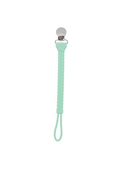 Itzy Ritzy Silicone Pacifier Clip; 100% Silicone Pacifier Strap with Clip Keeps Pacifiers, Teethers & Small Toys in Place; Features Cute Braid Detailing & Silicone Cord, Mint with Silver Clip
