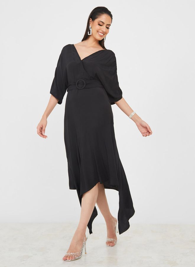 Styli Belted Black Midi Dress  - Image 1