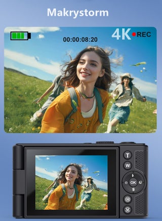 4K Digital Camera for Photography, 64MP Autofocus Vlogging Camera for YouTube with 2.8'' 180°Flip Screen, 18X Digital Zoom Anti-Shake Compact Travel Camera,128GB TF Card - view 3