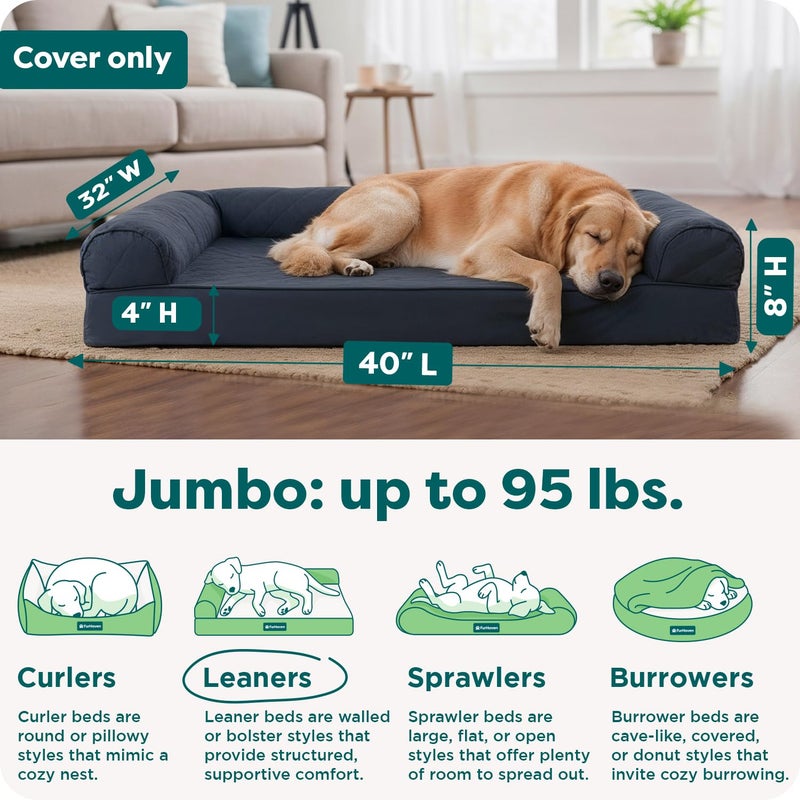 Furhaven Replacement Dog Bed Cover Quilted Sofa-Style, Machine Washable - Iron Gray, Jumbo (X-Large) - Image 3
