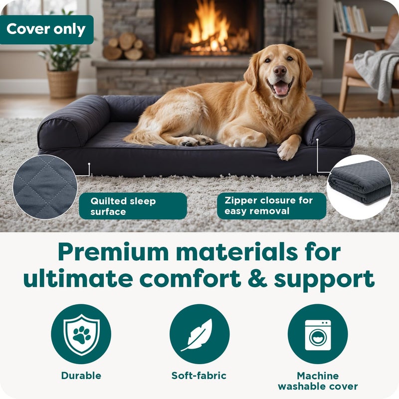 Furhaven Replacement Dog Bed Cover Quilted Sofa-Style, Machine Washable - Iron Gray, Jumbo (X-Large) - Image 5