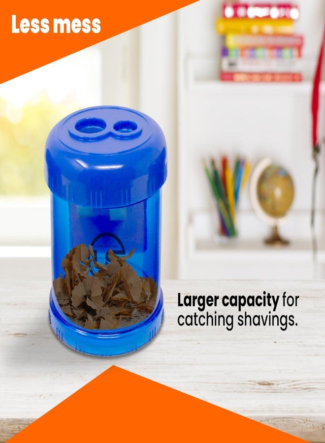 Ultimate Stationery Pencil Sharpeners, 3 Pack Blue Dual Hole Sharpener with Receptacle Pencil Sharpener Manual Pencil Sharpeners for Regular and Oversized Pencils or Crayons - Image 5