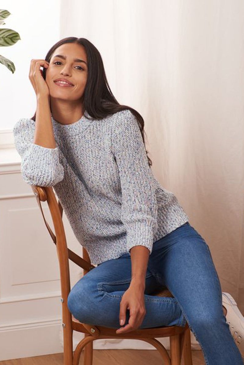 Tchibo Women Crew Neck Textured Sweater, Purple Combo - Image 1