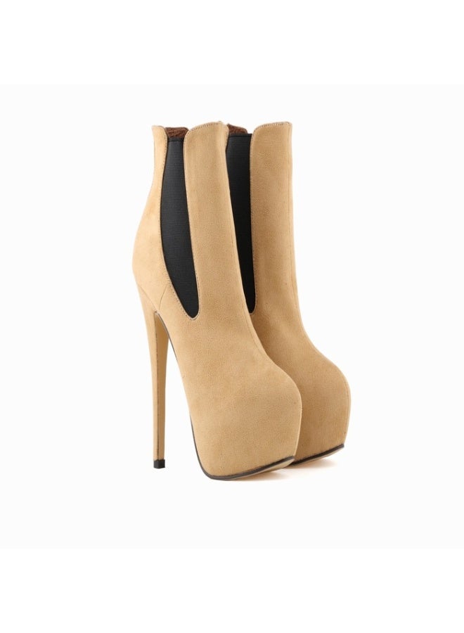 Loquat Waterproof platform ultra-thin heel Martin-style short boots Heel height: 14cm, platform height: 4cm Nude  - Image 2