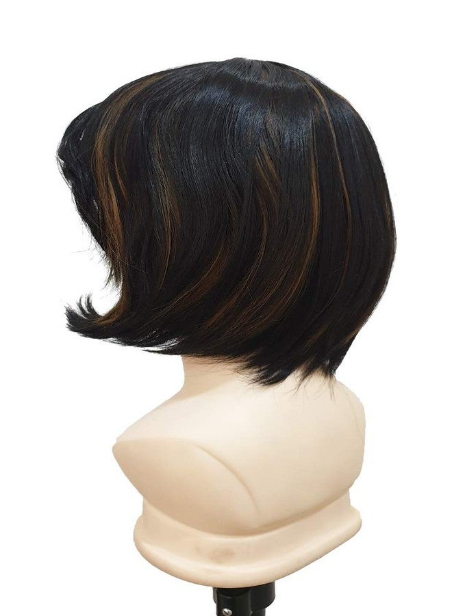 Foreign Holics Women's Short Straight Bob Wig Brown With Golden Highlighted Hairs(Pack of 1) - Image 5