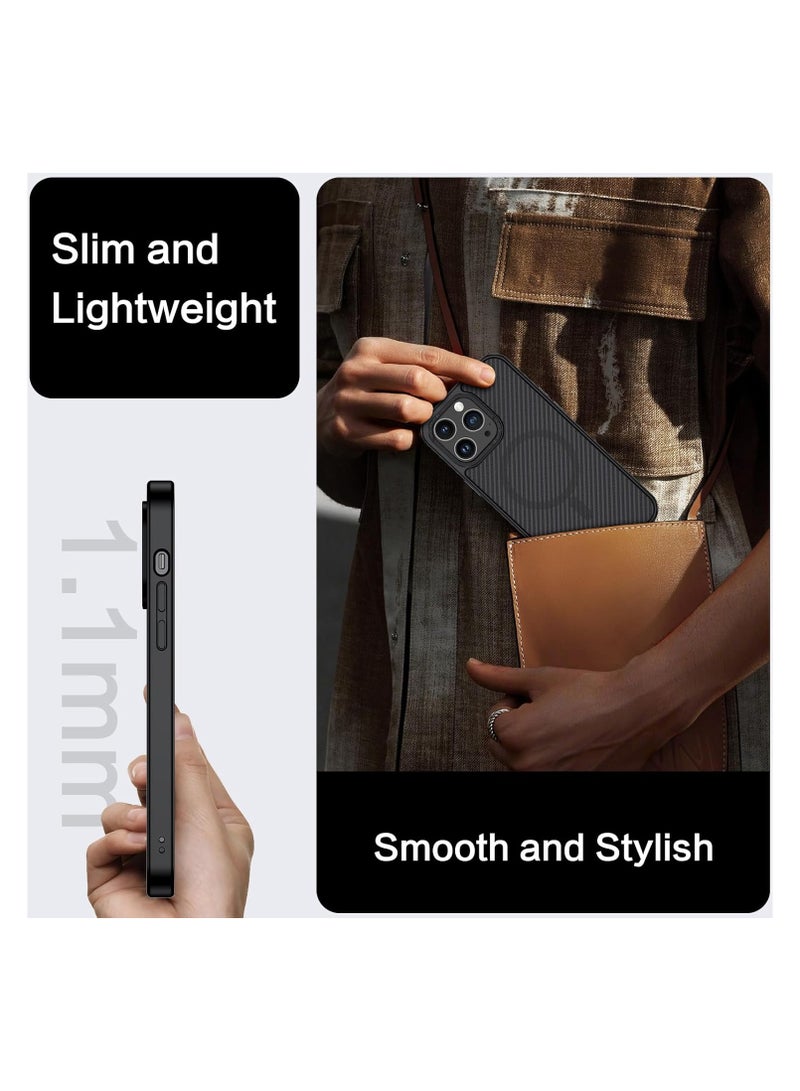 for iPhone 14 Pro Max Carbon Fiber Case, iPhone 14 Pro Max Magnetic Case [Compatible with MagSafe] Slim Smooth Shockproof Women Men Protective Case Cover for iPhone 14 Pro Max 6.7",Black