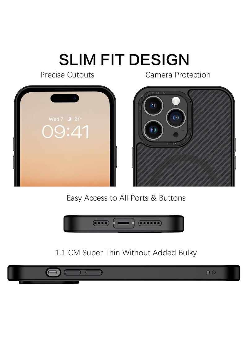 for iPhone 14 Pro Max Carbon Fiber Case, iPhone 14 Pro Max Magnetic Case [Compatible with MagSafe] Slim Smooth Shockproof Women Men Protective Case Cover for iPhone 14 Pro Max 6.7",Black
