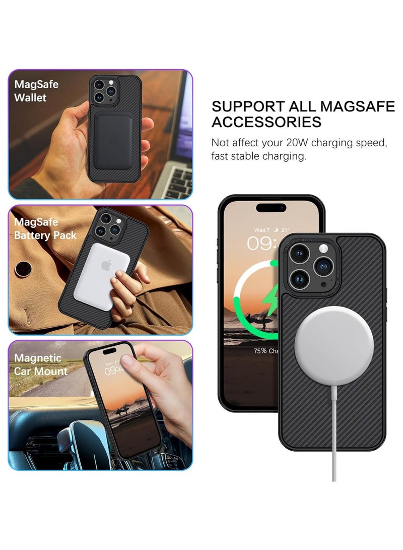 for iPhone 14 Pro Max Carbon Fiber Case, iPhone 14 Pro Max Magnetic Case [Compatible with MagSafe] Slim Smooth Shockproof Women Men Protective Case Cover for iPhone 14 Pro Max 6.7",Black