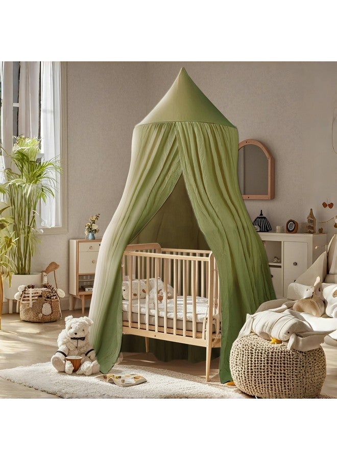 Vhaso Cotton Kids Bed Canopy, Nursery Room Baby Crib Hanging Curtain Mosquito Net Hideaway Bedding Children Reading Nook Decoration, Pastel Neutral Color for Boys & Girls (Green) - Image 5