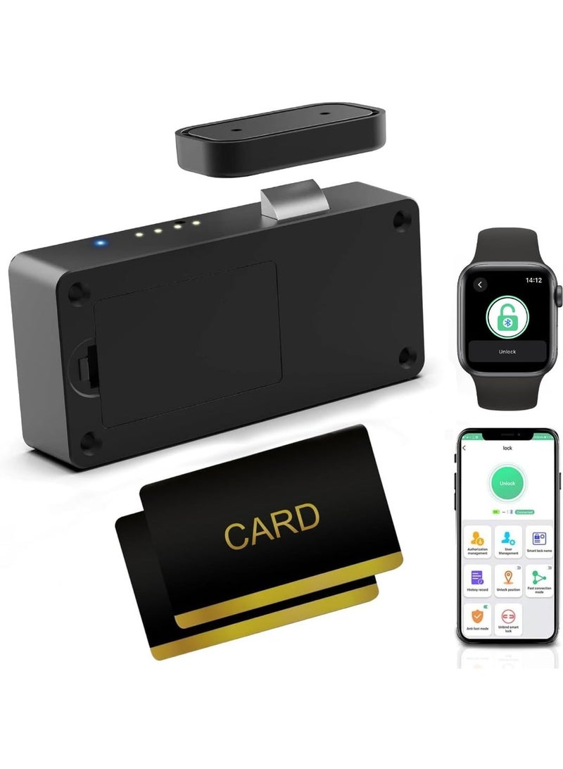 eLinkSmart Hidden Cabinet Lock with NFC RFID Card Bluetooth APP Child Safety No Drilling Required for Kitchen Pantry Furniture Cupboard Door Black - Image 1