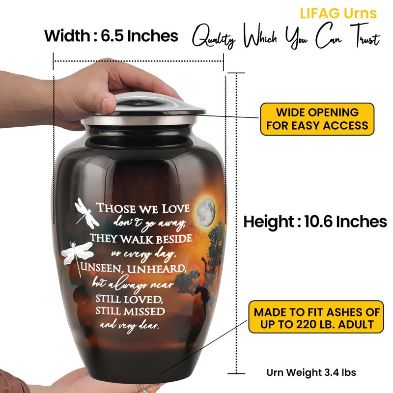 LIFAG Handcrafted Large Urn for Ashes Adult Male & Female | Funeral Cremation Urns for Human Ashes Adult Man with Sentimental Quote & Velvet Bag | Decorative Memorial Burial Urns Upto 220 lbs - Image 2