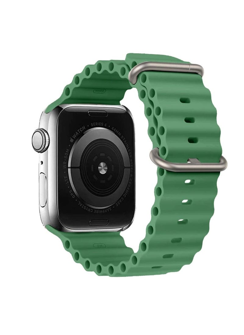 هيكسابيكس حزام بديل من السيليكون لساعة Apple Watch Ultra Ocean متوافق مع 46 مم/45 مم/44 مم/49 مم لجميع السلاسل باللون الأخضر  - Image 2