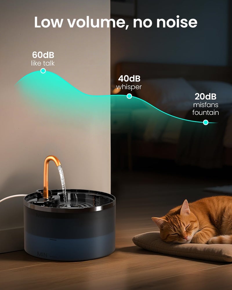 Foliam® Cat Water Fountain - 2.1L/67oz Plastic Pet Water Drinking Fountain for Cats Indoor, Dog Water Fountain with Water Level Window (Plastic, Black - 2L) - Image 4