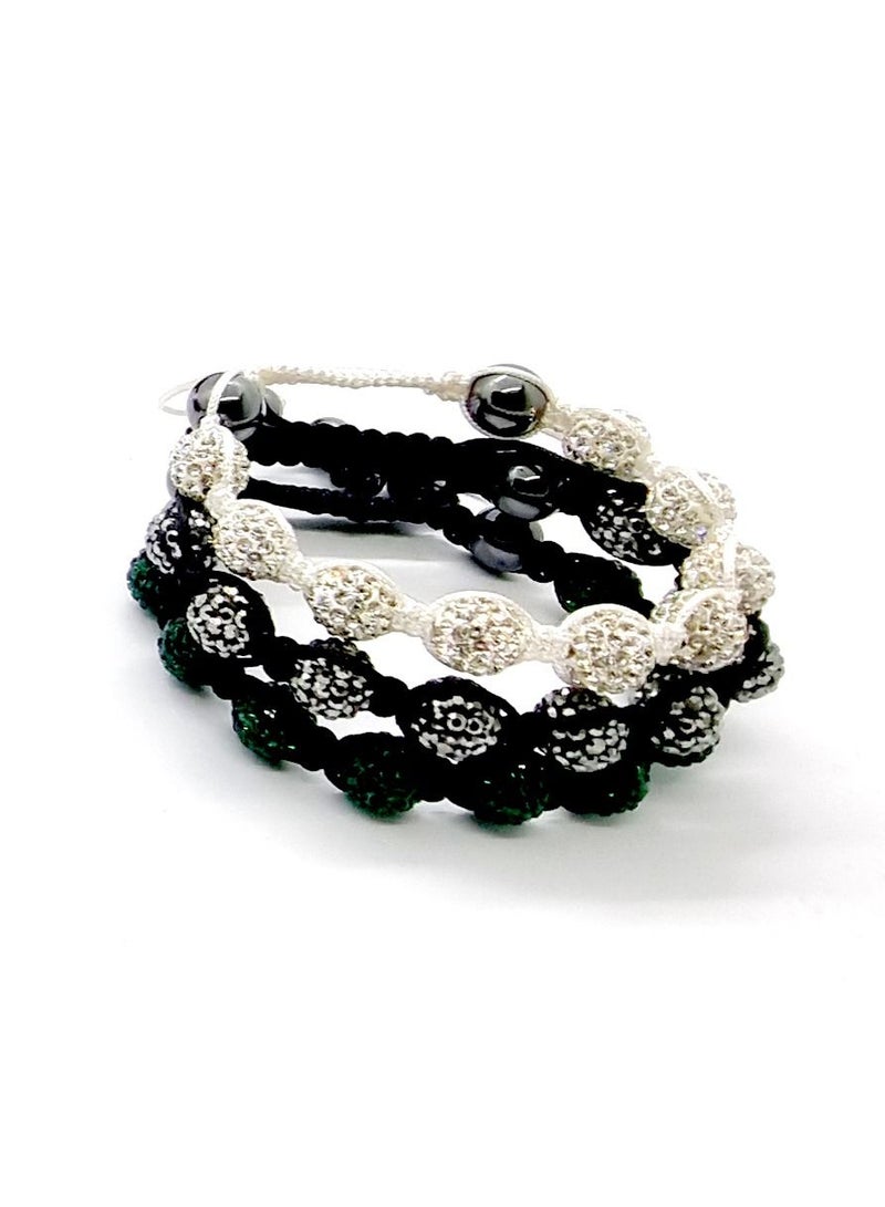 Smart Innovation Pack of 3 Shamballa Bracelet with 9 Crystal Disco Ball Beads and Adjustable Cord String