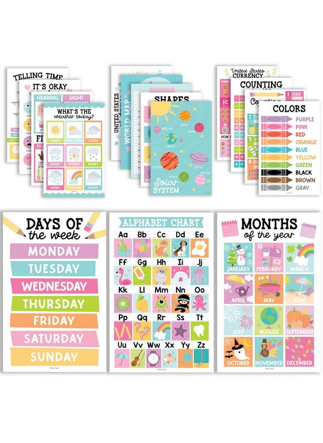 Hadley Designs 16 Colorful Preschool Classroom Posters - Educational Posters For Toddlers 1-3, Toddler Learning Posters, Homeschooling Supplies, Alphabet Poster For Toddlers, Days Of The Week Poster For Kids Posters  - Image 1