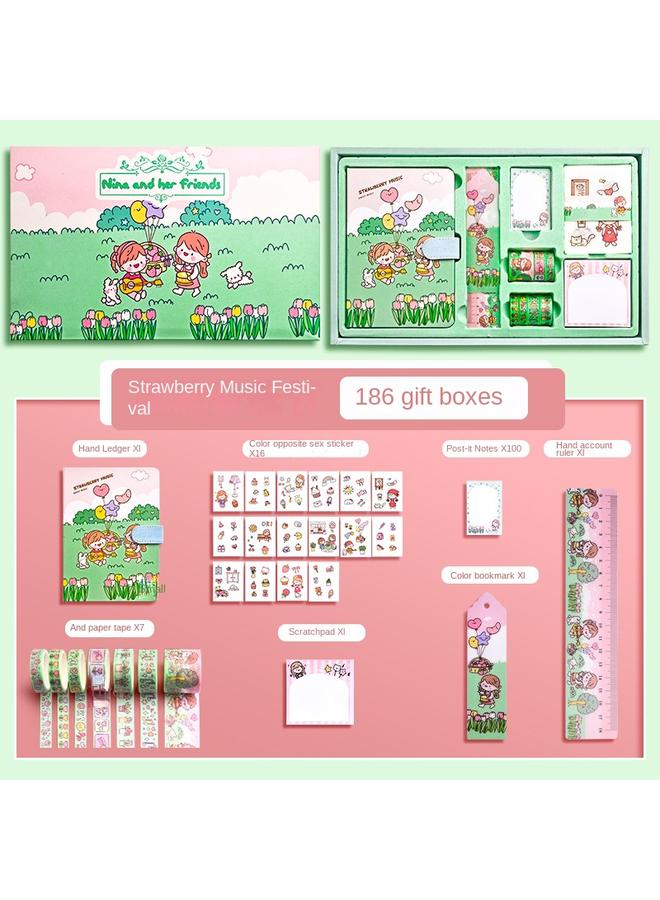 Bluejw Hand Account Book Gift Box Suit Girl's Heart Diary Primary School Gift Children's Stationery Girl's Full Set Of Tools Material Hand - Image 1