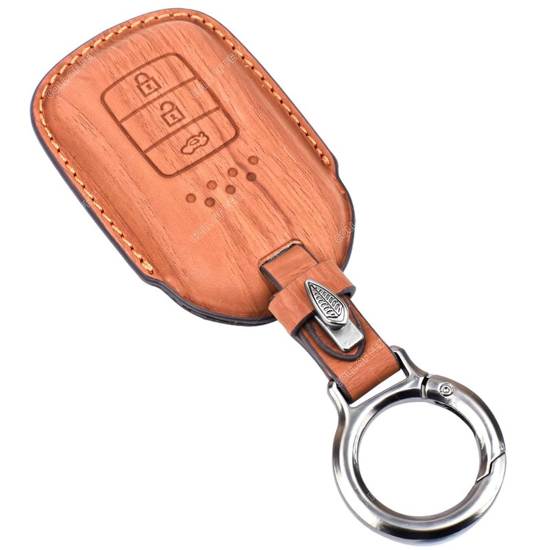 Coll of Fest Wooden PU Leather Key Cover Compatible with Honda BRV, WRV, CRV, Jazz, City 2 ButtonSmart Key Stylish & Durable Protection - Image 2