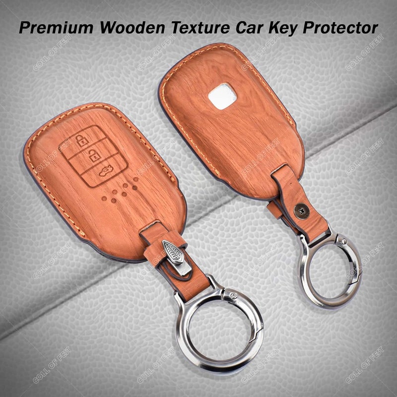 Coll of Fest Wooden PU Leather Key Cover Compatible with Honda BRV, WRV, CRV, Jazz, City 2 ButtonSmart Key Stylish & Durable Protection - Image 3