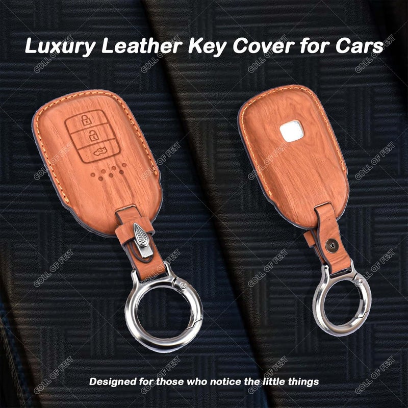 Coll of Fest Wooden PU Leather Key Cover Compatible with Honda BRV, WRV, CRV, Jazz, City 2 ButtonSmart Key Stylish & Durable Protection - Image 4