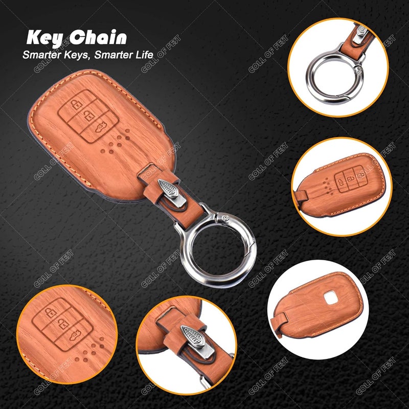 Coll of Fest Wooden PU Leather Key Cover Compatible with Honda BRV, WRV, CRV, Jazz, City 2 ButtonSmart Key Stylish & Durable Protection - Image 5