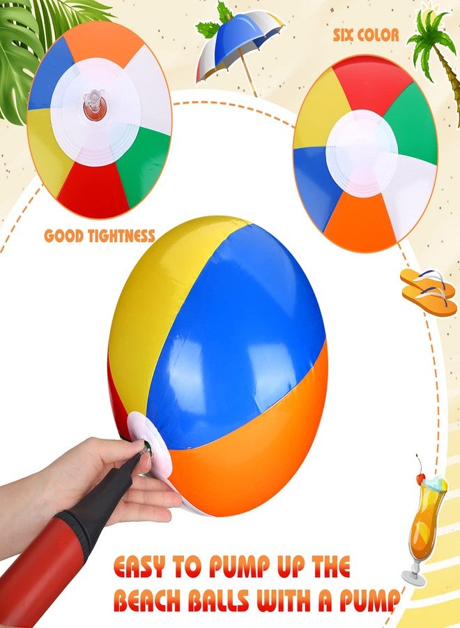 Maitys 12 Pack Rainbow Beach Balls with Hanging Rope 16'' Swimming Pool Toys Large Inflatable Beach Balls for Gift Summer Water Games Birthday Hawaiian Party Supplies Favor Adults - Image 3