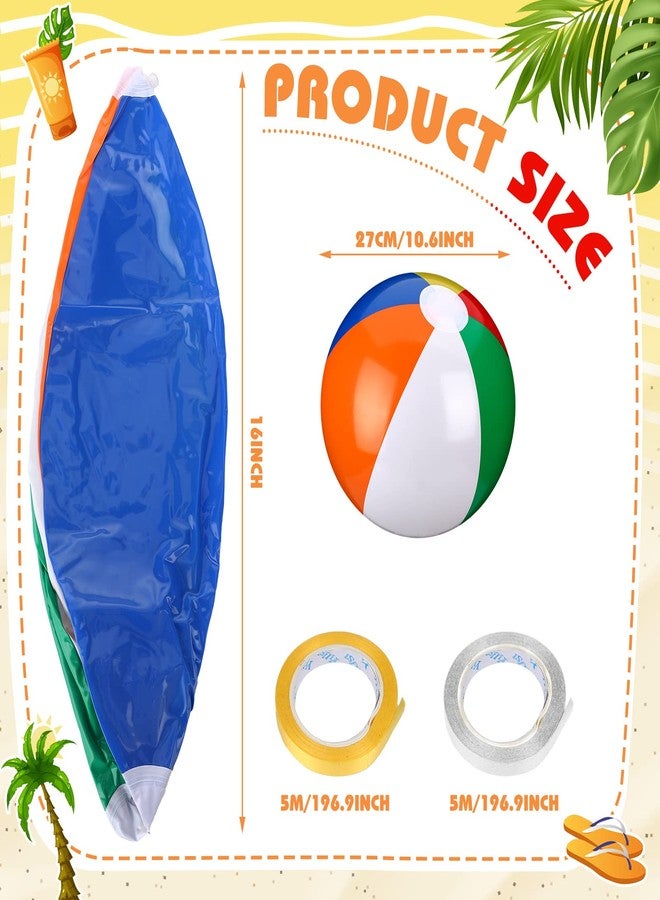 Maitys 12 Pack Rainbow Beach Balls with Hanging Rope 16'' Swimming Pool Toys Large Inflatable Beach Balls for Gift Summer Water Games Birthday Hawaiian Party Supplies Favor Adults - Image 2