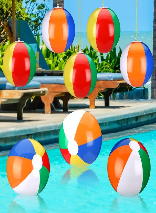 Maitys 12 Pack Rainbow Beach Balls with Hanging Rope 16'' Swimming Pool Toys Large Inflatable Beach Balls for Gift Summer Water Games Birthday Hawaiian Party Supplies Favor Adults - Image 1