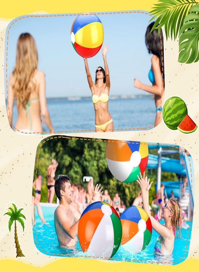 Maitys 12 Pack Rainbow Beach Balls with Hanging Rope 16'' Swimming Pool Toys Large Inflatable Beach Balls for Gift Summer Water Games Birthday Hawaiian Party Supplies Favor Adults - Image 4