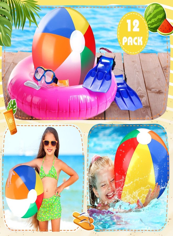 Maitys 12 Pack Rainbow Beach Balls with Hanging Rope 16'' Swimming Pool Toys Large Inflatable Beach Balls for Gift Summer Water Games Birthday Hawaiian Party Supplies Favor Adults - Image 5