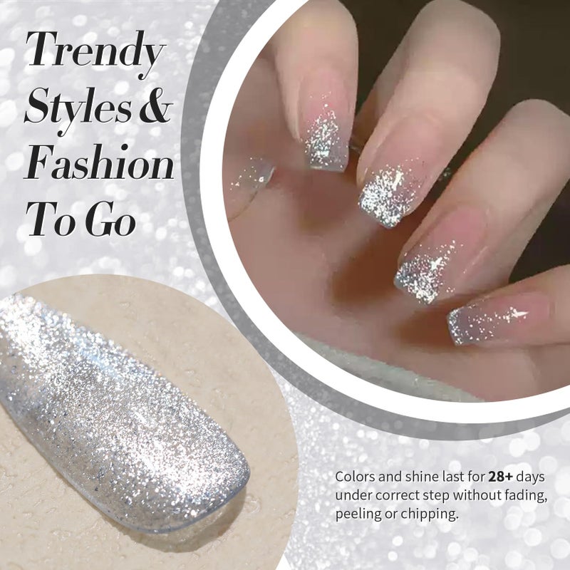 Born Pretty Cat Magnetic Eye Gel Nail Polish, Silver Platinum Cat Magnetic Gel, Sparkle Glitter Magnetic Soak Off U v Nail Gel Diy Art Manicure Nail Salon Varnish 15ML - Image 3