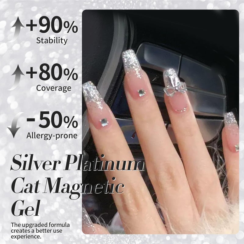 Born Pretty Cat Magnetic Eye Gel Nail Polish, Silver Platinum Cat Magnetic Gel, Sparkle Glitter Magnetic Soak Off U v Nail Gel Diy Art Manicure Nail Salon Varnish 15ML - Image 4