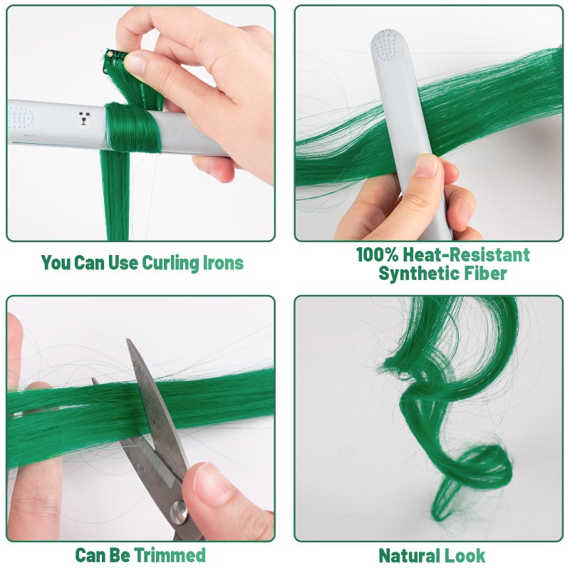 TOFAFA 22 inch Colored Hair Extensions, Colorful Party Highlights Clip in Synthetic Hair Extensions, Color Long Straight Hairpieces for Girls Women Kids Favor Gift(10 PCS Dark Green) - Image 5