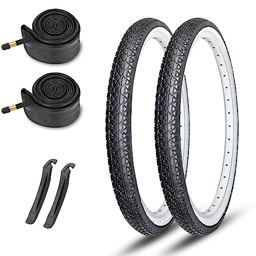 MOHEGIA 2-Pack Cruiser Bike Tires Set: MOHEGIA 26 x 2.125 Inch Folding Tires, Inner Tubes, and Tire Levers Replacement Kit for Beach Cruiser Bicycle -White Walled - Image 1