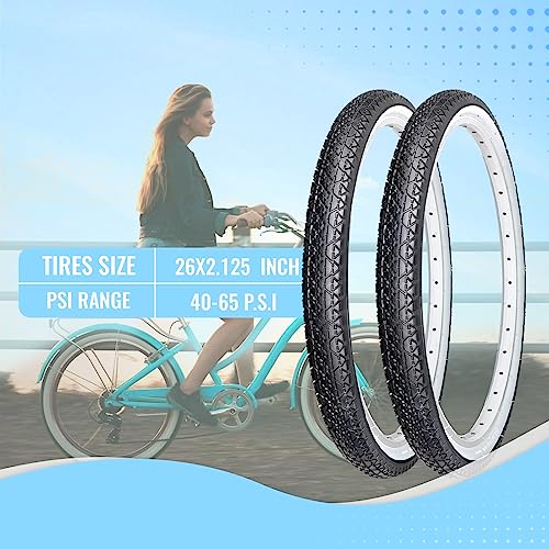 MOHEGIA 2-Pack Cruiser Bike Tires Set: MOHEGIA 26 x 2.125 Inch Folding Tires, Inner Tubes, and Tire Levers Replacement Kit for Beach Cruiser Bicycle -White Walled - Image 4