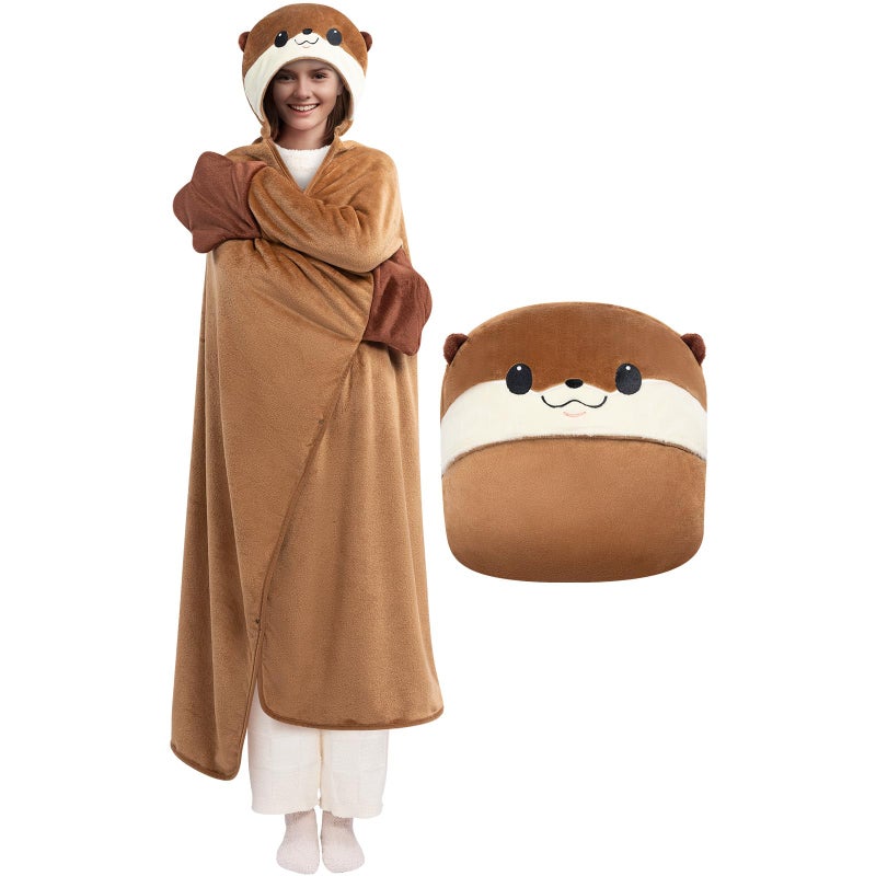 Mewaii Ultimate Softness Wearable Otter Blanket Hoodie â€“ Expertly Designed for American Body,Full Coverage with Easy Movement,Oversized Warm and Cozy Flannel Blanket, Otter Gift for Women and Men - Image 1